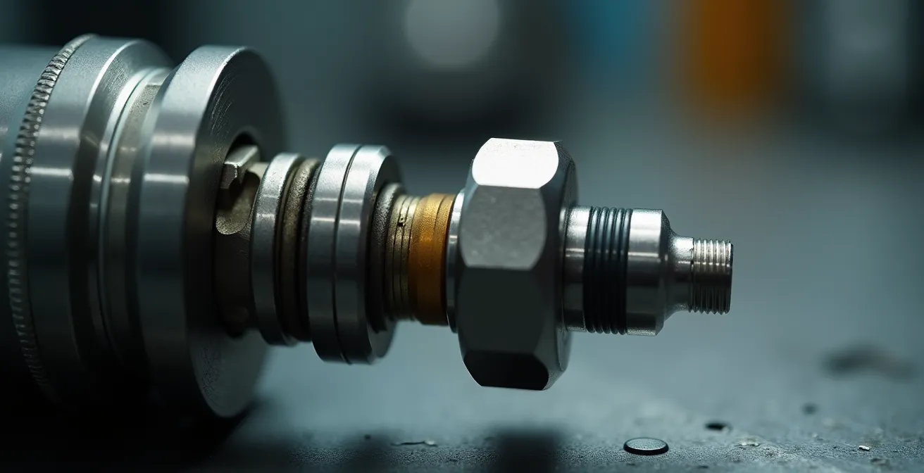 Detalle macro de cartucho de CO2 y mecanismo de activación de airbag mecánico