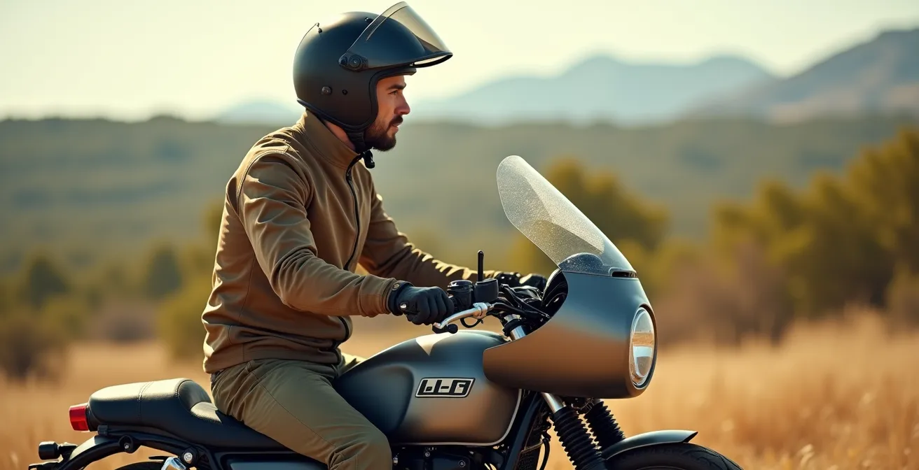 Vista lateral de moto naked con cúpula touring mostrando flujo de aire