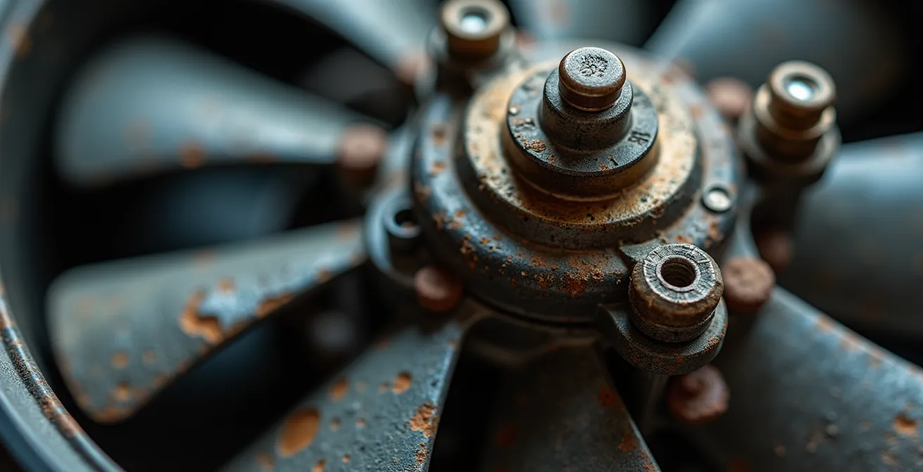 Vista macro del sistema de ventilación del radiador mostrando el termocontacto y conexiones eléctricas