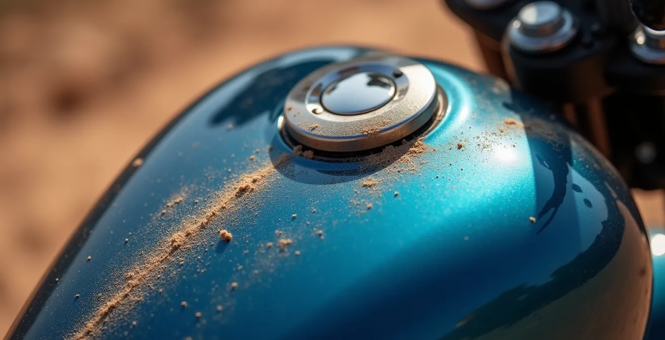 Detalle macro del efecto abrasivo del polvo bajo una bolsa magnética de depósito