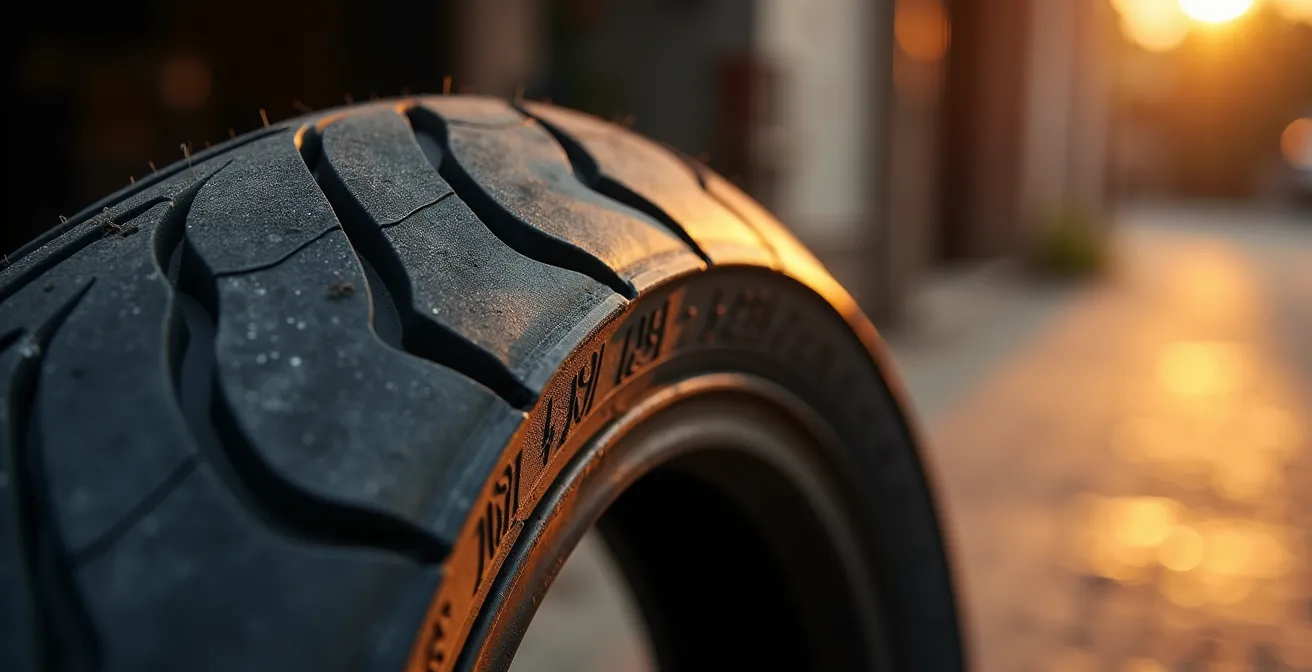 Neumático de moto bajo presión con carga adicional mostrando deformación