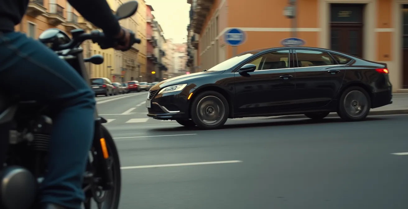 Vista lateral de ruedas delanteras de coche girando anticipando cambio de dirección