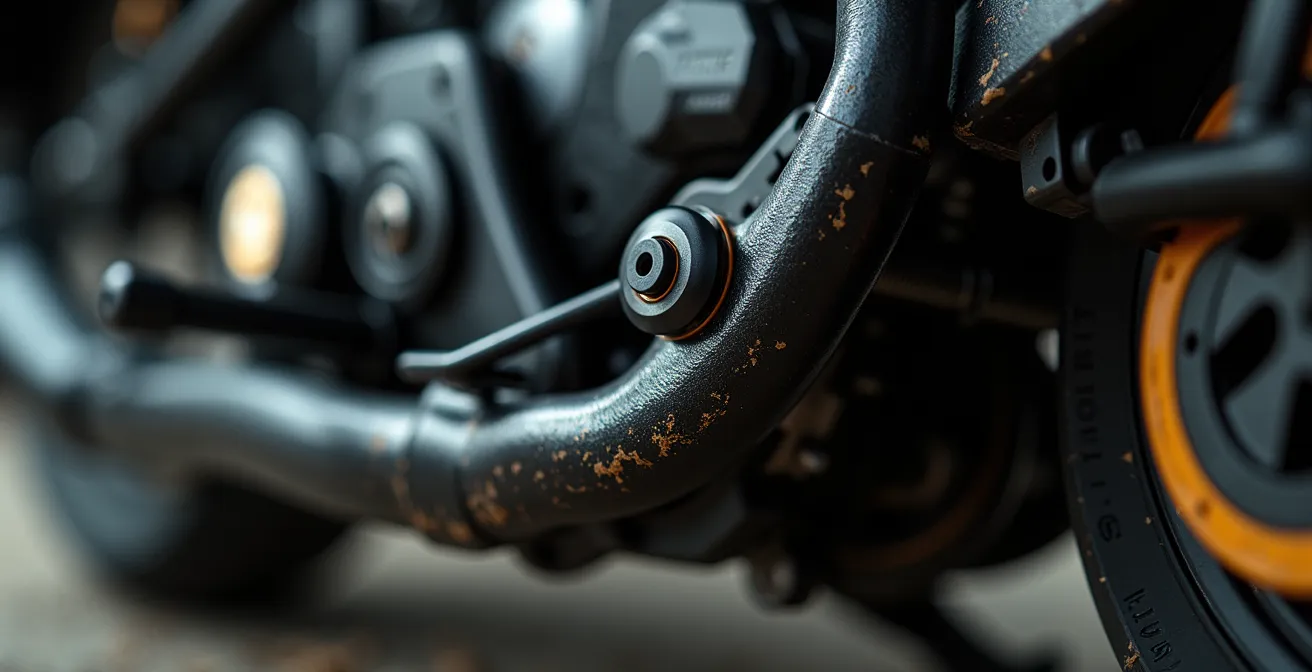 Detalle del sensor de caballete lateral y su mecanismo de conexión eléctrica