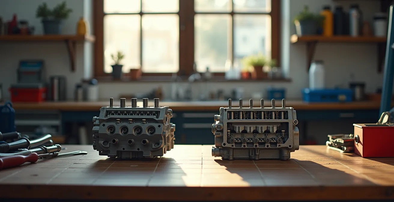 Comparación visual entre sistema desmodrónico y distribución por muelles