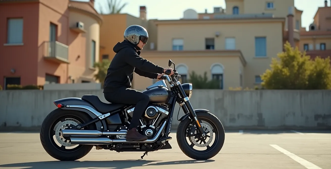 Técnica de equilibrio para mover moto pesada sobre pata lateral