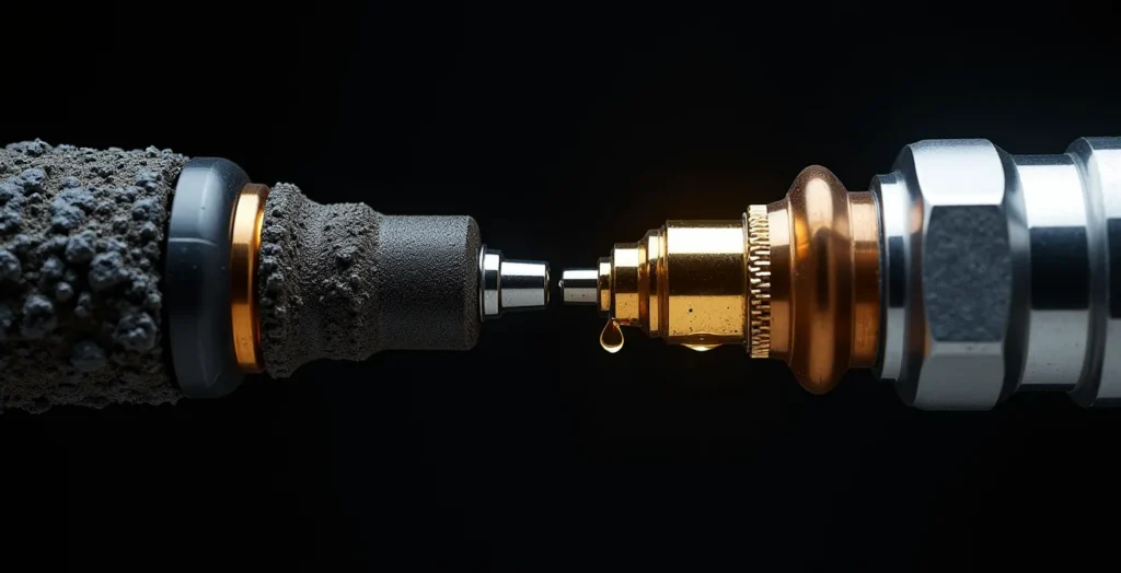 Comparación microscópica de inyectores de moto antes y después del tratamiento con aditivos PEA Comparación microscópica de inyectores de moto antes y después del tratamiento con aditivos PEA